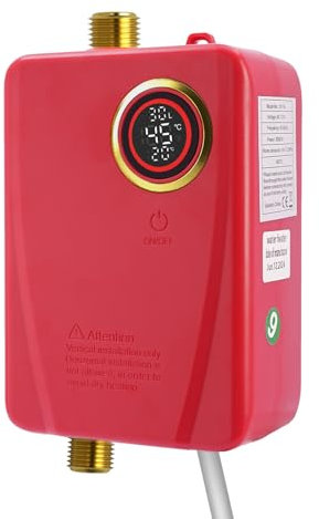 MINRS Chauffe-eau électrique instantané 3,5 kW 220 V - Avec affichage de la température LED et pommeau de douche - Mini chauffe-eau électrique instantané - Rouge