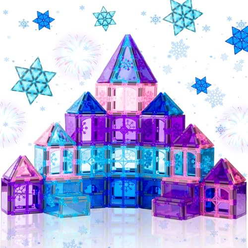 Xekel Magnetic Tiles 40 PCS, Magnetic Building Blocks 3D STEM Travel Sets, Preschool Learning Frozen Toys for 3+ Year Old Boys and Girls, Ideal for Christmas Birthday Gifts