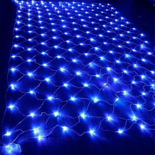 BANTASE Red De Luces De Hadas De Bajo Voltaje, Totalmente Impermeable, De 3 M X 2 M, 320 LED, Blanco Frío, con 8 Efectos(Blau,1.5m x 1.5m 96led)