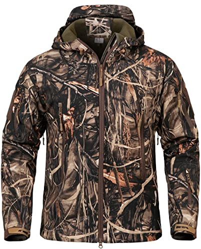 CARWORNIC Chaqueta táctica militar impermeable con capucha para hombre, de camuflaje Real Tree, softshell para caza al aire libre, con forro polar, XXL