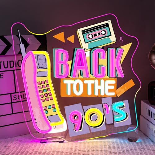 SIGNSHIP Back To The 90's Scritte Neon,Retro Scritta Led Regolabile per Decor,Ritorno agli Anni 90 Insegne Luminose, Scritte Luminose per Bar Retro,Sala Giochi,Negozio Vintage,Compleanno