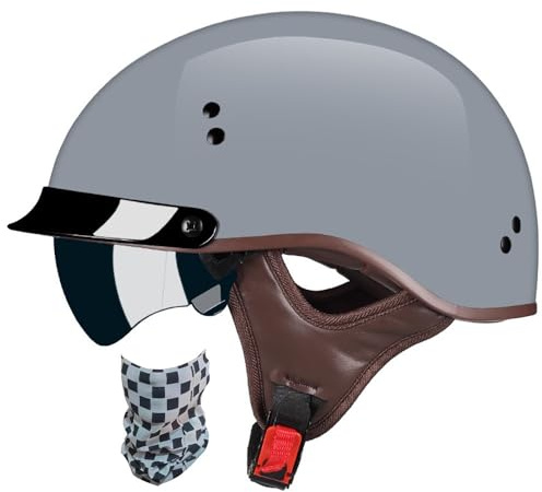 WZGGTEAM Motorrad Halbhelme mit Sonnenblende, Vintage Jethelme Deutsche Halbschalenhelm mit ECE-Zulassung, Rollerhelm Cruiser Chopper Skateboardhelm für Damen und Herren Erwachsene