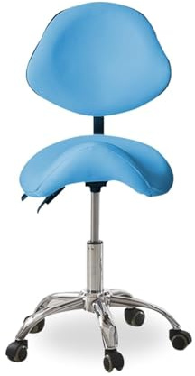 Sadelrullande snurrpall, professionell kontorsstol med sadelpall och kraftig metallbas, hydraulisk rullpall for studio(Blue)