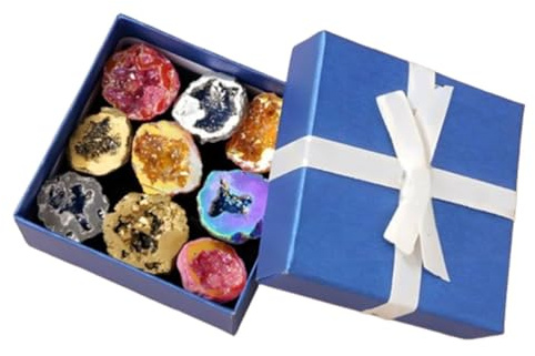 HWXMUGLXL Agate Geode Set Electroplated Colorful Treasure Basin, Raw Crystal Cave for Home Office Decor & Collection Gemstone Stone