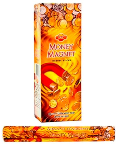 Aromasenses Incienso Imán del Dinero Hexagonal Sac | Caja de 6 Tubos con 120 Varillas | Atracción de Prosperidad, Abundancia y Energías Positivas | Aromático, Esotérico y Duradero | Uso Versátil