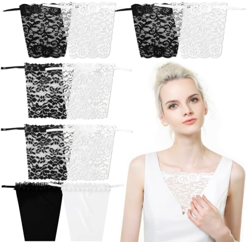 YinnFeen 10 Piezas de Encaje para Mujer con Clip, Panel de Modestia Ajustable para Vestidos y Camisetas sin Mangas, Mock Camisole de Poliéster Cobertura de Escote para Tops y Blusas