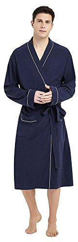 U2SKIIN Mens 100% Cotton Robe Lightweight Knit Bathrobe(Navy Blue, 2XL/3XL)