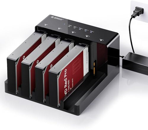 ORICO 5-Bay Festplatten Dockingstation mit Offline-Klonfunktion, SATA auf USB 3.0 HDD Dock bis zu 90 TB Speicher, inkl. 12V/6,5A Netzteil, Schwarz (6558US3-C)
