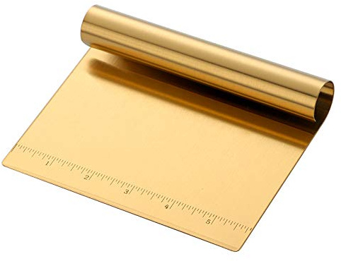 Pastry Bench Scraper,Scraper with measurements,Stainless Steel Chopper,Sharp Flakes&Non-stick,for Chocolate Cakes, Pastry/Cinnamon Rolls/Dinner Rolls/Pizza/Pasta (gold)