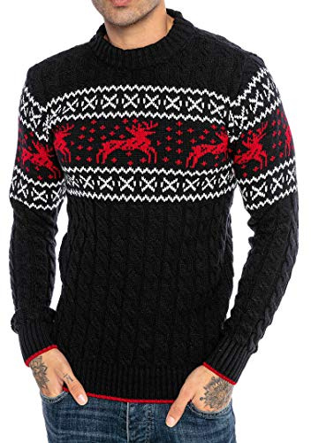 RED BRIDGE Suéter de Punto para Hombres Estilo Noruego Jersey Slim-Fit Plait Reindeer Azul L