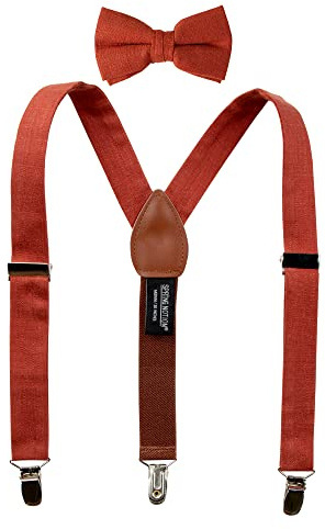 Spring Notion Ensemble porte-jarretelles et nœud papillon en lin mélangé pour enfants, tout-petits, nourrissons, porteurs de bagues rustiques