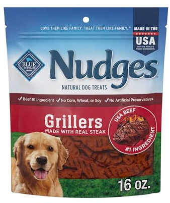 Blue Buffalo Nudges Grillers Natural Dog Treats, Made in the USA with Real Steak, 16-oz Bag