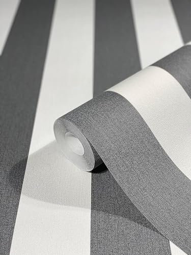 WALLCOVER Non-Woven Wallpaper Black Stripes Country House White Lines Modern Block Stripe Wallpaper Fine Structure 10.05 x 0.53 m Made in Germany