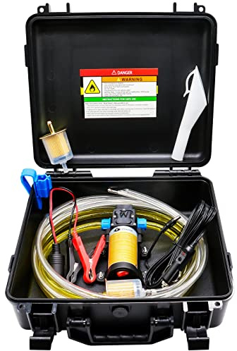 Steauty 12V Fuel Transfer Pump Set, Moves Up to 85 Gallons Of Gas or Diesel Per Hour with Upgraded Carrying Case & Pulley Lead Pipe, for Vehicles, Boats, Equipment, Gasoline, Diesel (70W Boost Kit)