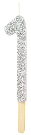 PME Silberfarbene Glitzer-Zahlenkerze 1, Silber