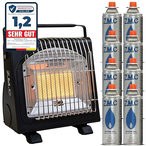 Z.M.C Chauffage à gaz portable 2 en 1 et réchaud à gaz + 8 cartouches de gaz de 227 g, chauffage de camping 1,7 kW, source de chaleur parfaite sans électricité, pour extérieur, terrasse, radiateur