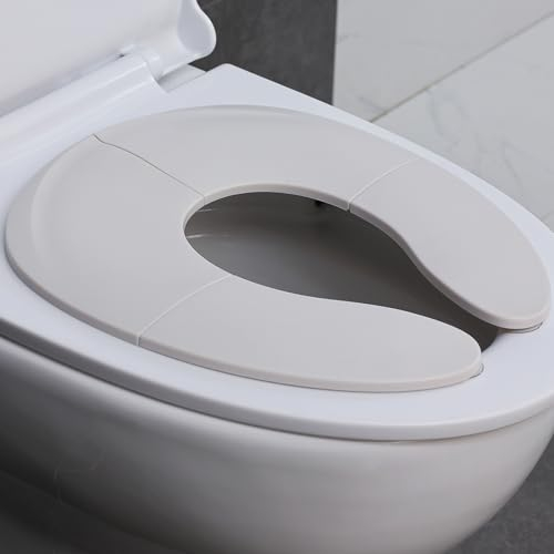 Faltbare Toiletten-Sitz für Kinder Toilettensitz mit Booster, sichere und rutschfeste Kindertoilettensitzauflage, inkl. Reisetasche Ideal für das Toiletten Training BPA frei,Grau