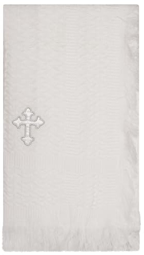 SOHOBABY™ Cute Decorative Baby Boy Baby Girl Christening Cross Style Shawl (White/Silver)