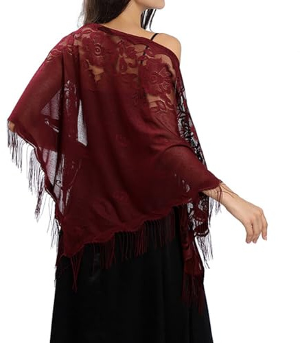 JAWSEU Châle en Dentelle Mariage avec Frange Châle Écharpe Mariée Chale Femme Fête Etole Mariage Bal Floral Dentelle Mesh Étole Triangulaire Echarpe Châles Foulards Pour Mariage Robe de Soirée