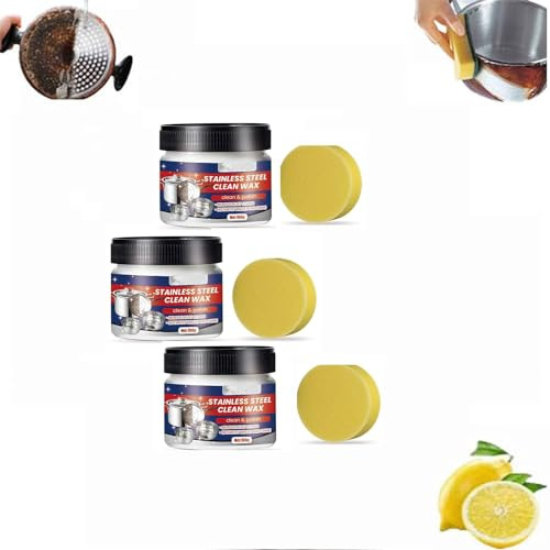 Magical Nano-Technology Lot de 3 pâtes de nettoyage pour acier inoxydable, cire propre pour acier inoxydable, nettoyant et polissant, anti-rouille pour acier inoxydable, sans danger pour la surface,