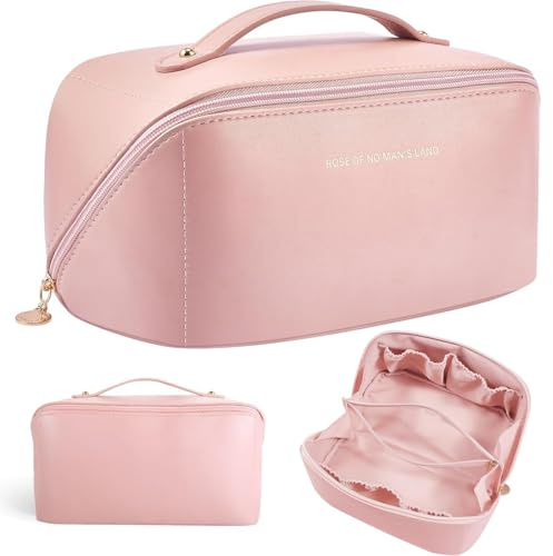 ZOPJUMA 1PCS Grande Trousse de Maquillage,Trousse à Maquillage Voyage avec Poignée,Étanche Portable Trousse de Rangement Toilette Femme,Idéal pour les voyages ou l'usage quotidien,Le rose