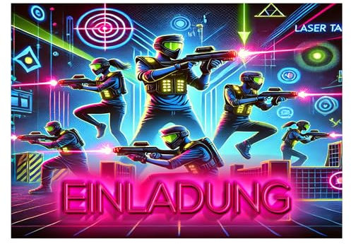 BIGADO 12x Lasertag Einladungskarten Kindergeburtstag Junge mit Hochglanz Effekt Einladungskarten Lasertag Geburtstag einfach zu beschriften A6 Format Einladung Lasertag Geburtstagseinladungen Jungen