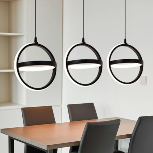 JOJOM Moderne Runde Dimmbar LED Pendelleuchte Schwarz Kronleuchter 3 Kopf Doppeltes Rundes LED Restaurant Pendelleuchte Höhenverstellbar 100cm Für Wohnzimmer Schlafzimmer Restaurant Büro(A)