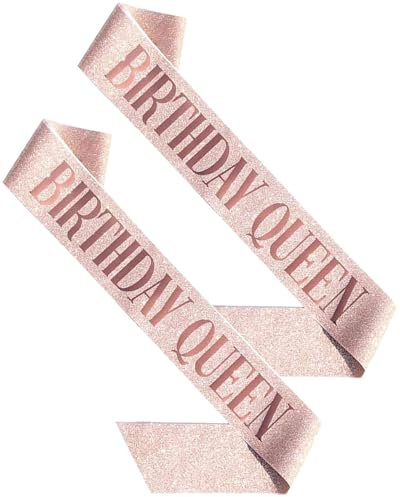 JEXOWIQ Partygürtel,2 pcs Geburtstag Schärpe Roségold Birthday Queen Sash,Fancy Dress Birthday Ties/Sashes for Adults,Geburtstagsschärpe Damen Geburtstagszubehör Geburtstagskönigin Schärpe