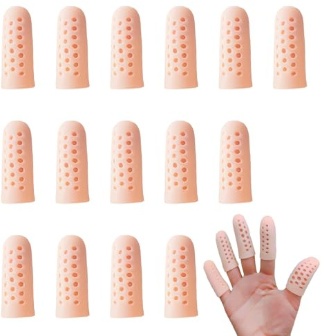 15Pcs Gel Finger Protectors,Silicone Flexible Breathable Finger Protector,Reusable Thumb Protective,Latex Guard Cots Cover,for Dressing Trigger Protection Arthritis Nail Injury Cut Callus Blister