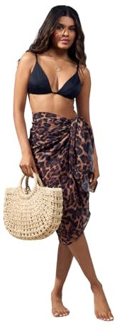 OHS Sarongs for Women Beachwear Leopard Print Beach Bikini Cover Up, Long Swimsuit Wrap Skirt Beach Swimming Summer Pool Sarongs for Women, Natural - 178 x 124cm