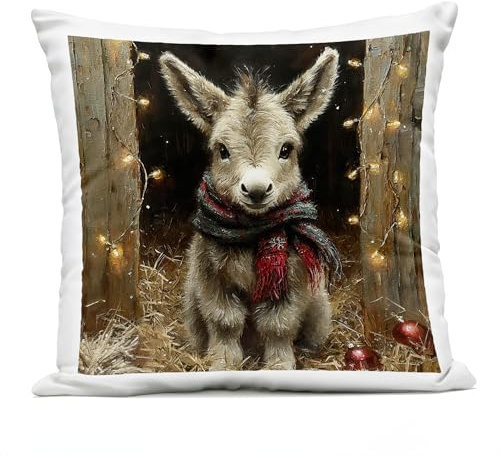 Stupell Industries Baby Donkey & Holiday Lights Outdoor Printed Throw Pillow, 18 x 7 x 18, Brown