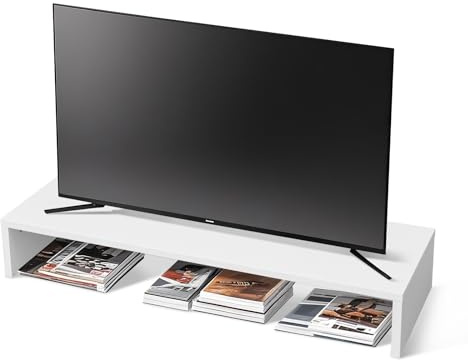 TV-Aufsatz mit Erhöhung,PC Regal Aufsatz Bildschirmerhöhung Hochglanz, Ideal für TV-Erhöhung und Schreibtischorganisation, Weiß:90x30x15cm