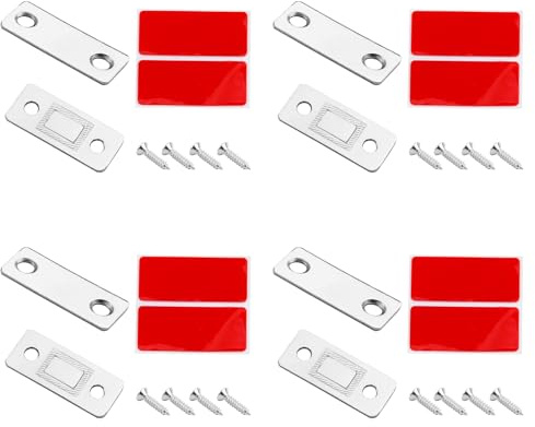Paquete de 4 Imanes Autoadhesivos para Puertas, Plateados, Cierres Magnéticos Planos Autoadhesivos para Puertas de Armarios y Balcones - Imanes para Muebles Resistentes a la Corrosión con una Fuerte S