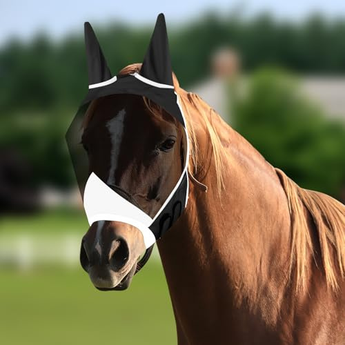 Pferde Fliegenmaske,Pferd Mesh Fliegenmas,FliegenmaskS Pferd UV Schutz,Atmungsaktive Fliegenmak Pferds Cob Warmblut Pferdemaske,Fliegenhaube Pferde,Horse Fly Mask,Fliegenmak für Pferda,Schwarz
