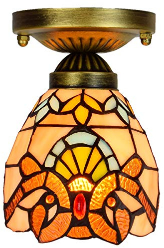 Lámpara de techo Tiffany de 6 pulgadas, pequeña lámpara de araña de cristal de colores, decoración barroca vintage amarilla, lámpara de techo for sala de estar, comedor, dormitorio, pasillo.