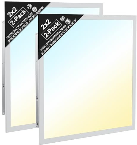 ZYTSSOR 2x2 LED Flat Panel Light, Commercial Drop Ceiling Troffer, 2 Pack, 15W–40W Wattage Selectable, 5CCT 3500K–6500K, 0–10V Dimmable, Flicker-Free, ETL Listed