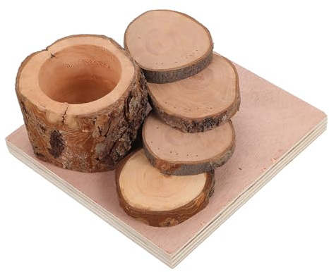 EPIGEIST Hamster Food Bowl with Climbing Ladder and Wooden Platform, Apple Wood Chewing Toy Stand for Small Pets, Cage Accessory Suitable for Hamsters and Gerbils