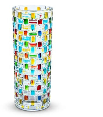 Vasca grande in vetro intrecciata a costine, color oro, 30 cm di altezza, Vasi moderni per soggiorno, tavolo da pranzo, ingresso, scaffale, matrimonio, ufficio, tavolino, compleanno (Colorato)