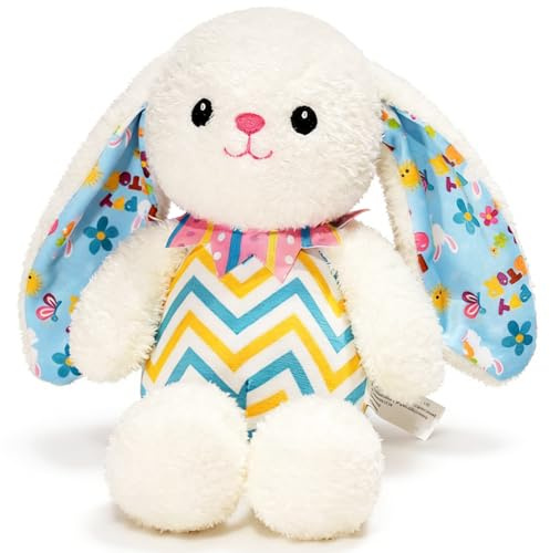 KMFASVX Lapin de Pâques Peluche 30cm - Peluche Douce Kaninchen avec Oreilles Colorées & Motifs de Pâques | Compagnon Doudou pour Enfants & Cadeau de Pâques Idéal