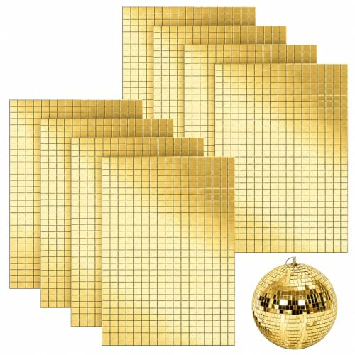 14400 stycken självhäftande spegel mosaik kakel glas, 5 x 5 mm kvadratiska minispegelklistermärken, mosaik, spegelplattor, självhäftande för gör-det-själv discofest, discokula pysseldekoration (guld)