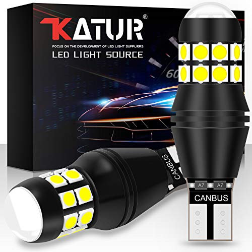 KATUR W16W 921 T15 912 Bombilla LED CANBUS sin Error no polaridad 6500K 3030 20SMD 12V 24V para Luces de Marcha atrás de la luz de estacionamiento de Respaldo del automóvil (2 Piezas, Blanco)