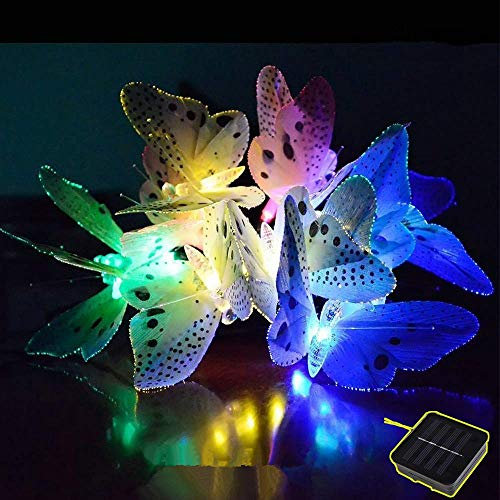 Papillon Guirlande Lumineuse Solaire, Morbuy Jardin Imperméable Décoration 12LED Exterieur 2 Modes Lumière pour Patio Vacances Fete Mariage Maison Arbre de Noël Fêtes Halloween
