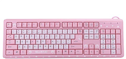 USB-kabelanslutet tangentbord, mini-tangentbord USB-kabelansluten ultratunn söt tecknad, vattentät ergonomi USB-kabelanslutet tangentbord för hemmakontoret bärbar dator Universal(Pink)