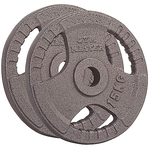 GYM MASTER Pair of Tri Grip 2 Olympic Weight Plates in Cast Iron - 15kg