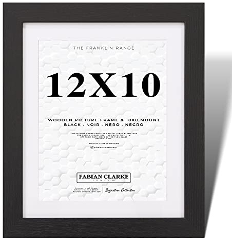 Fabian Clarke London – Cadre photo 30 x 25 cm moderne en bois noir avec passe-partout blanc 25 x 20 cm et façade en verre à suspendre en orientation portrait ou paysage