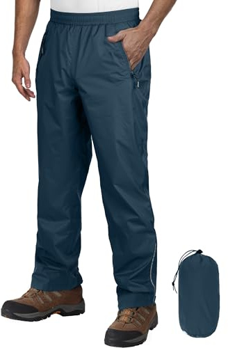 Outdoor Ventures Regnbyxor för män, cykel, vattentäta, ventilerande, täckbyxor, vindtäta, utomhusbyxor, vandringsbyxor, vindtäta, lätta vandringsbyxor, packbara, Marinblå, L / 32L