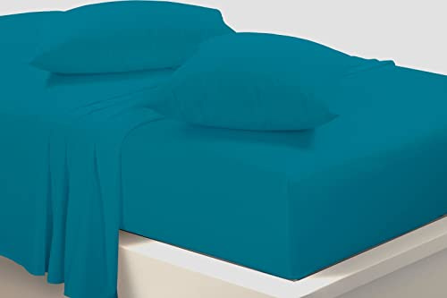 Extra Deep 40cm Fitted Sheets Easy Care Polycotton Cotton Rich Deep Fitted Bed Sheets (Teal, Super King)