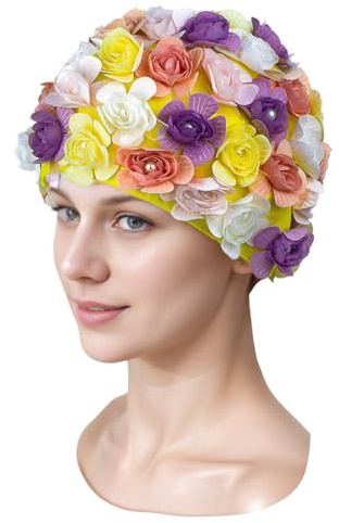 Medifier Bonnet de bain rétro multicolore élastique antidérapant pour femmes et filles Couleur 3
