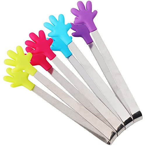 YSTrillion Pinze da Zucchero,4 Pezzi Mini Pinza Silicone Ghiaccio,Silicone Antiscivolo Pinze Forma Mano Silicone Mini Pinze Da Cucina per Cucina,Bar e Fest-13cm