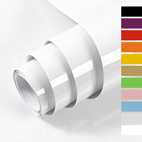 Hode Papier Adhesif pour Meuble Blanc Brillant 90X600cm, Papier Peint Adhesif, Imperméable Vinyle Autocollants Meubles Cuisine Murs Tables Salles de bain Armoires Comptoirs